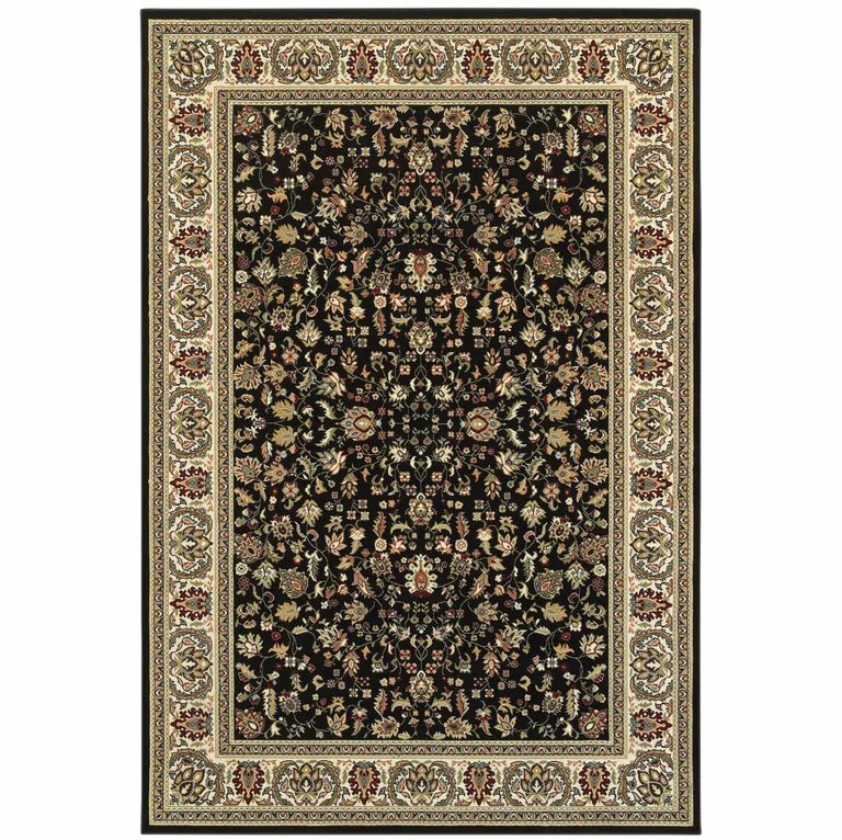 Black And Ivory Oriental Power Loom Stain Resistant Area Rug Photo 1