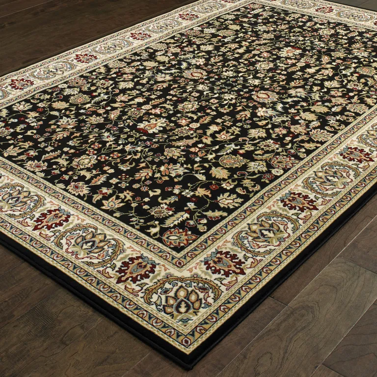 Black And Ivory Oriental Power Loom Stain Resistant Area Rug Photo 4