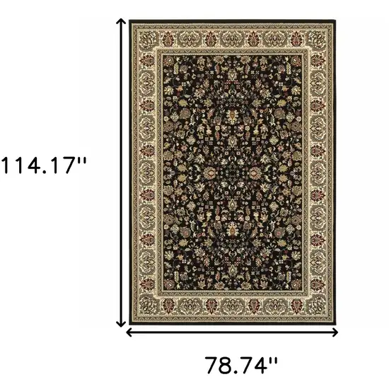 Black And Ivory Oriental Power Loom Stain Resistant Area Rug Photo 5