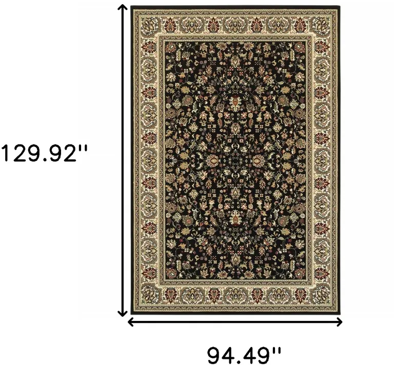 Black And Ivory Oriental Power Loom Stain Resistant Area Rug Photo 5