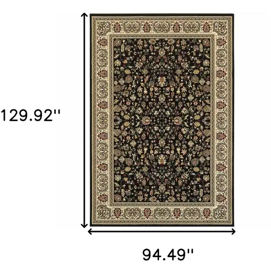 Black And Ivory Oriental Power Loom Stain Resistant Area Rug Photo 5