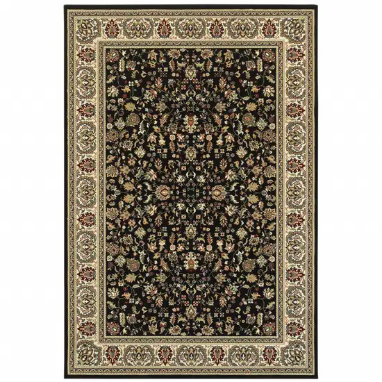 Black And Ivory Oriental Power Loom Stain Resistant Area Rug Photo 1