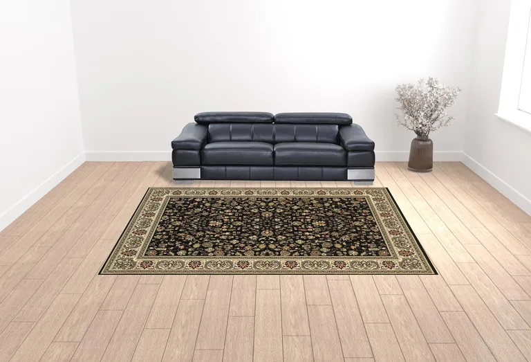 Black And Ivory Oriental Power Loom Stain Resistant Area Rug Photo 2