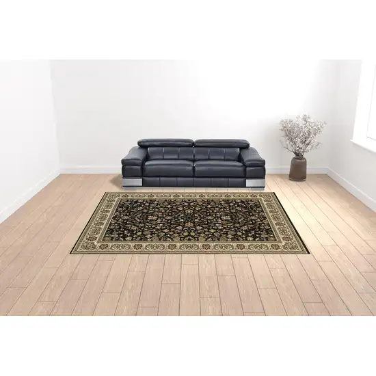 Black And Ivory Oriental Power Loom Stain Resistant Area Rug Photo 2