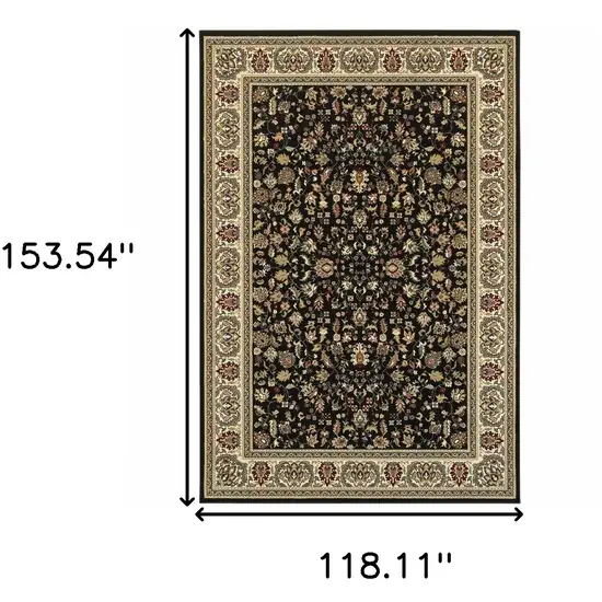 Black And Ivory Oriental Power Loom Stain Resistant Area Rug Photo 5