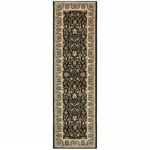 Photo of Black And Ivory Oriental Power Loom Stain Resistant Runner Rug