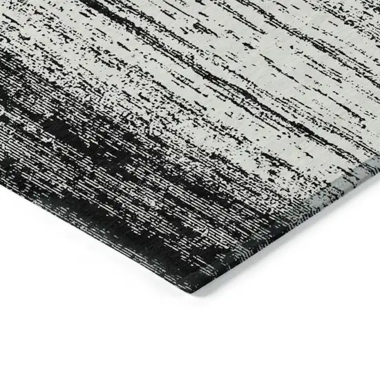 Black And Ivory Striped Washable Indoor Outdoor Area Rug Photo 5