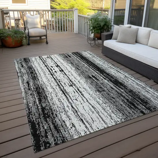 Black And Ivory Striped Washable Indoor Outdoor Area Rug Photo 8