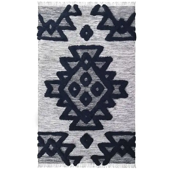 Black And Ivory Wool Geometric Flatweave Handmade Stain Resistant Area Rug With Fringe Photo 1