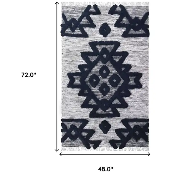 Black And Ivory Wool Geometric Flatweave Handmade Stain Resistant Area Rug With Fringe Photo 9