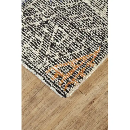 Black And Ivory Wool Geometric Handmade Distressed Area Rug Photo 4