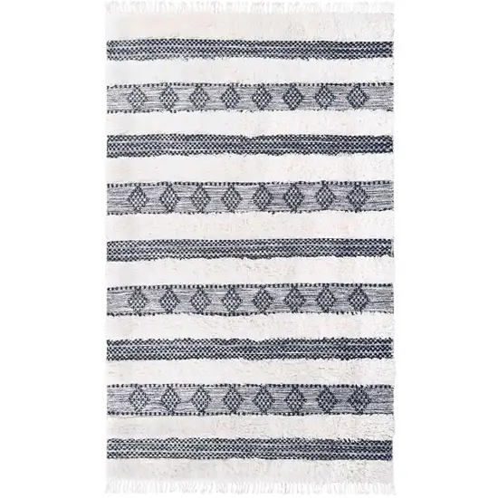 Black And Ivory Wool Striped Flatweave Handmade Stain Resistant Area Rug With Fringe Photo 1