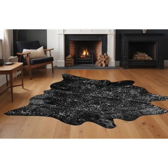 Black And Silver Cowhide Animal Print Area Rug Photo 1