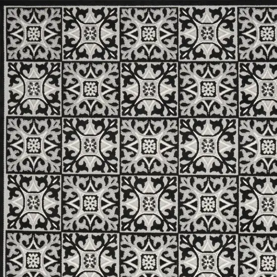 Black And White Fleur De Lis Stain Resistant Non Skid Area Rug Photo 3