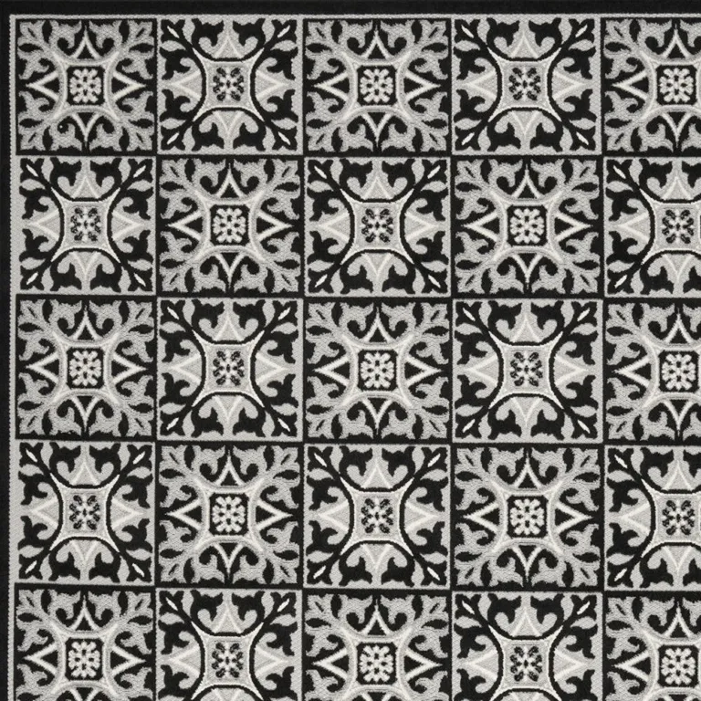 Black And White Fleur De Lis Stain Resistant Non Skid Area Rug Photo 3