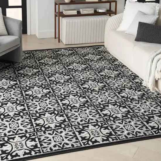 Black And White Fleur De Lis Stain Resistant Non Skid Area Rug Photo 7