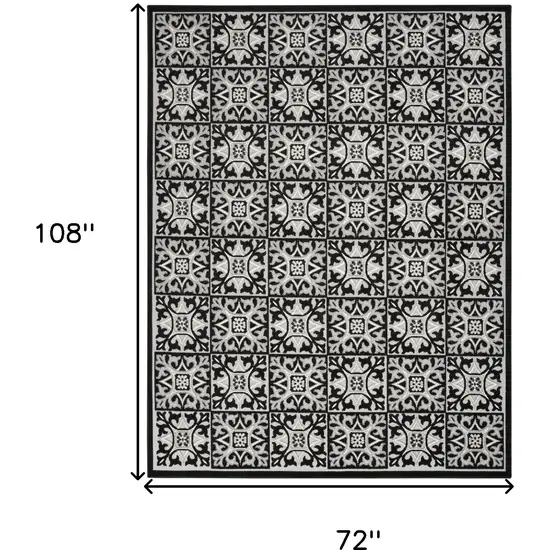 Black And White Fleur De Lis Stain Resistant Non Skid Area Rug Photo 5