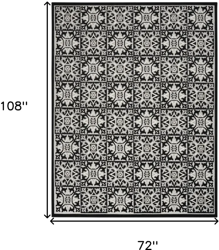 Black And White Fleur De Lis Stain Resistant Non Skid Area Rug Photo 5