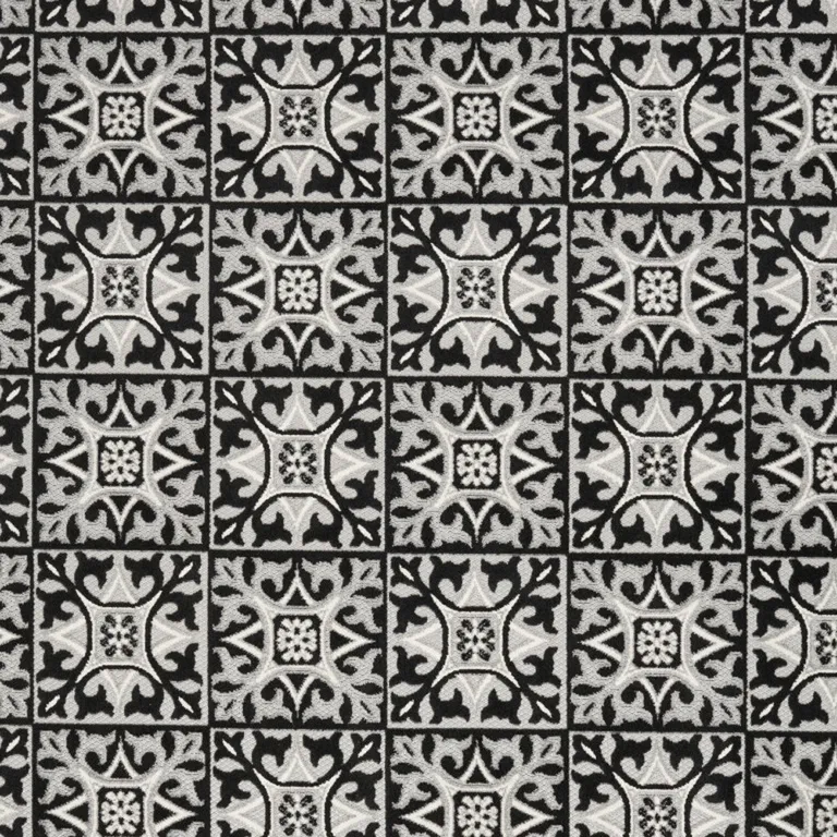 Black And White Fleur De Lis Stain Resistant Non Skid Area Rug Photo 3