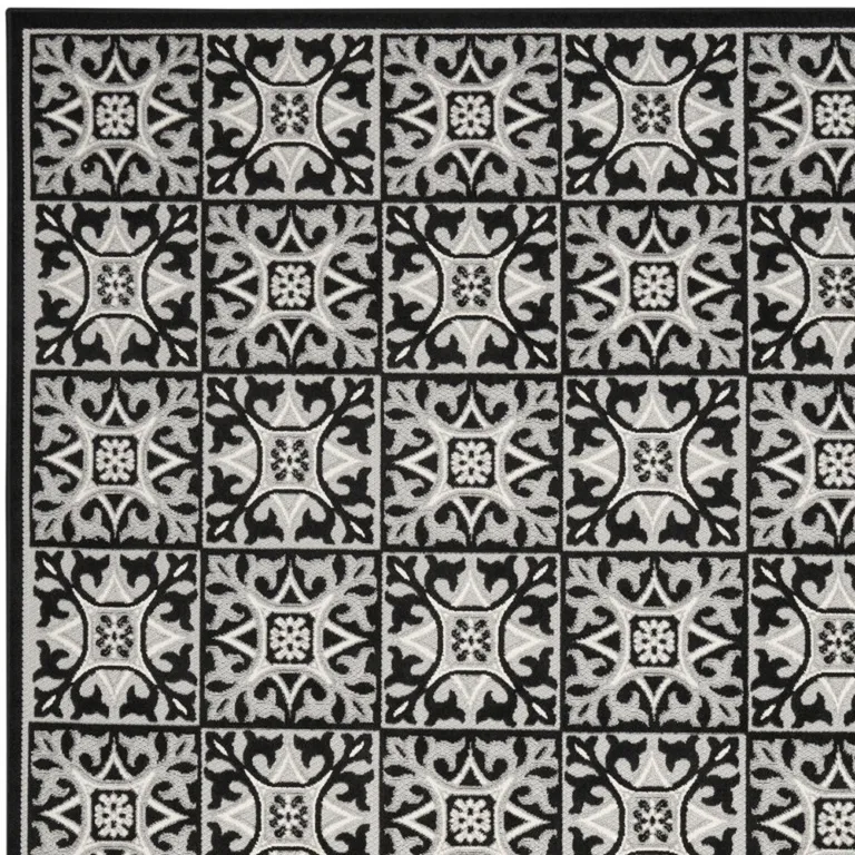 Black And White Fleur De Lis Stain Resistant Non Skid Area Rug Photo 3