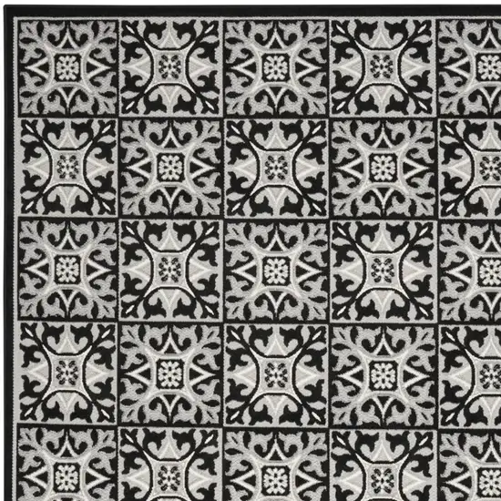 Black And White Fleur De Lis Stain Resistant Non Skid Area Rug Photo 3