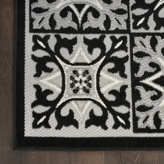 Black And White Fleur De Lis Stain Resistant Non Skid Area Rug Photo 9