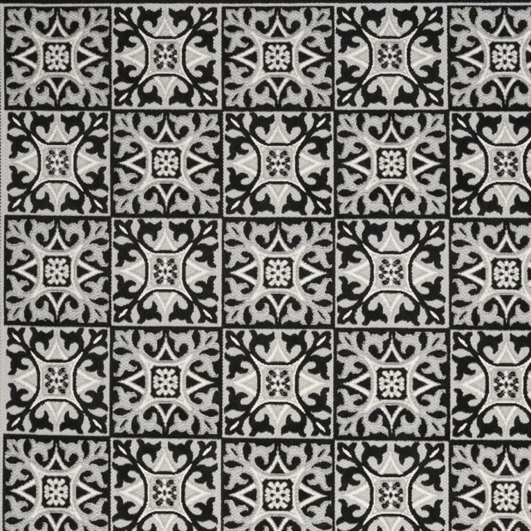 Black And White Fleur De Lis Stain Resistant Non Skid Area Rug Photo 3