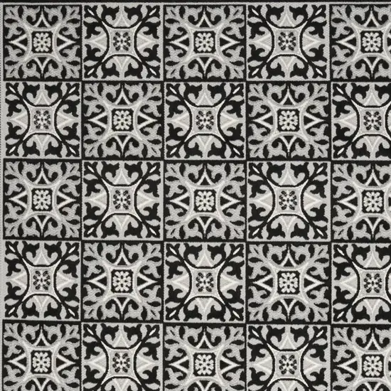 Black And White Fleur De Lis Stain Resistant Non Skid Area Rug Photo 3