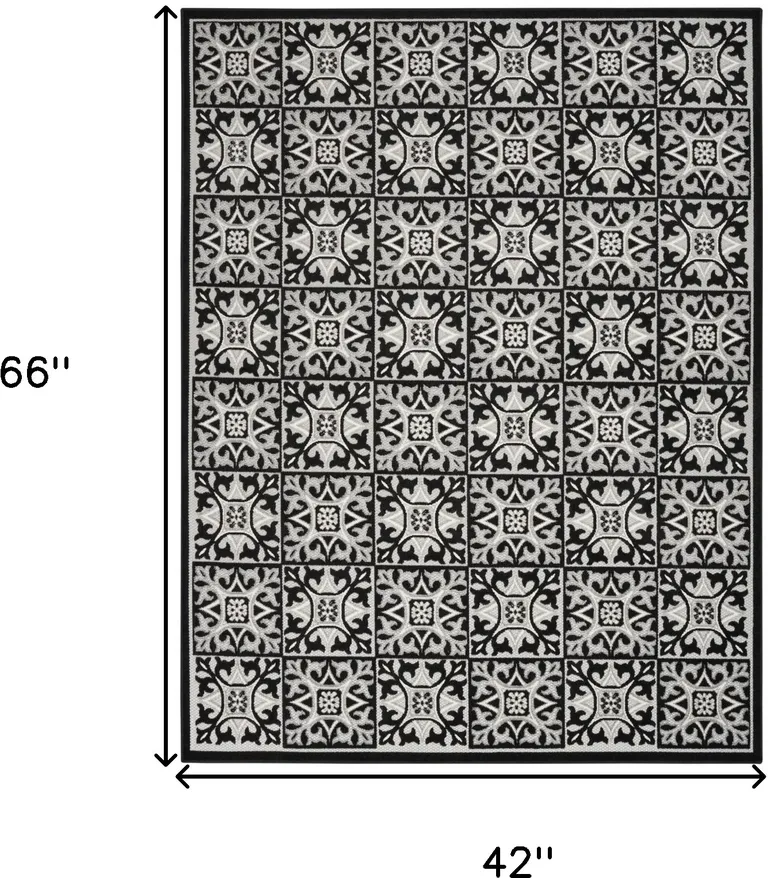 Black And White Fleur De Lis Stain Resistant Non Skid Area Rug Photo 5