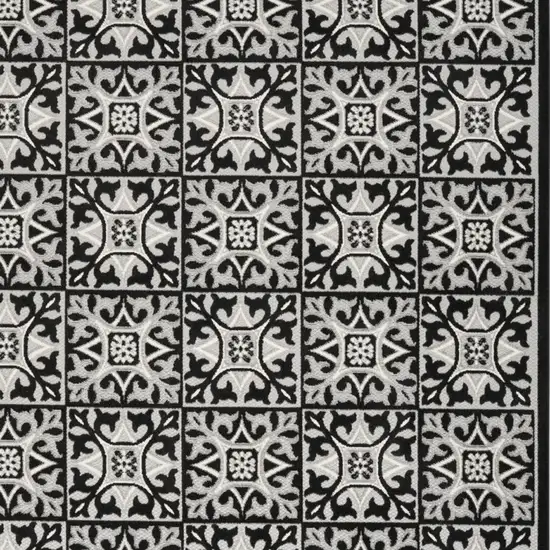 Black And White Fleur De Lis Stain Resistant Non Skid Area Rug Photo 3