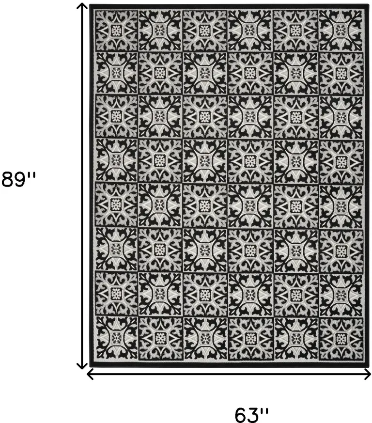 Black And White Fleur De Lis Stain Resistant Non Skid Area Rug Photo 5