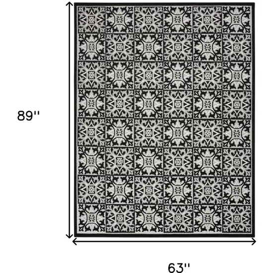 Black And White Fleur De Lis Stain Resistant Non Skid Area Rug Photo 5