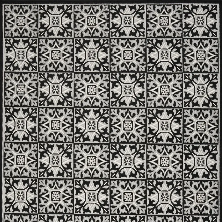 Black And White Fleur De Lis Stain Resistant Non Skid Area Rug Photo 4