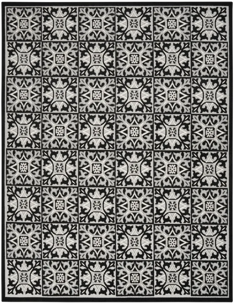 Black And White Fleur De Lis Stain Resistant Non Skid Area Rug Photo 1