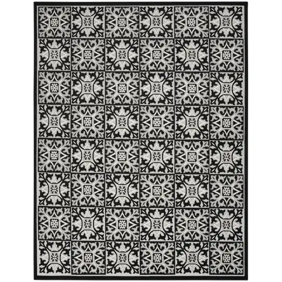 Black And White Fleur De Lis Stain Resistant Non Skid Area Rug Photo 1