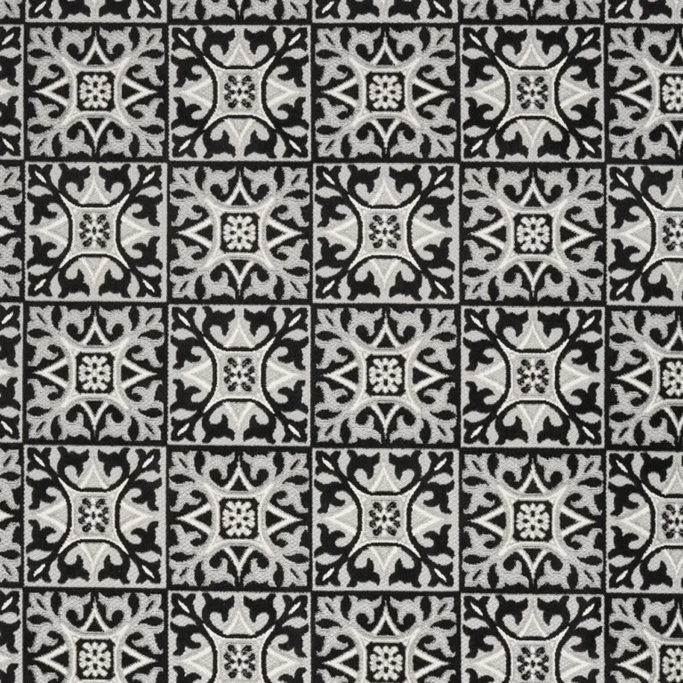 Black And White Fleur De Lis Stain Resistant Non Skid Area Rug Photo 3