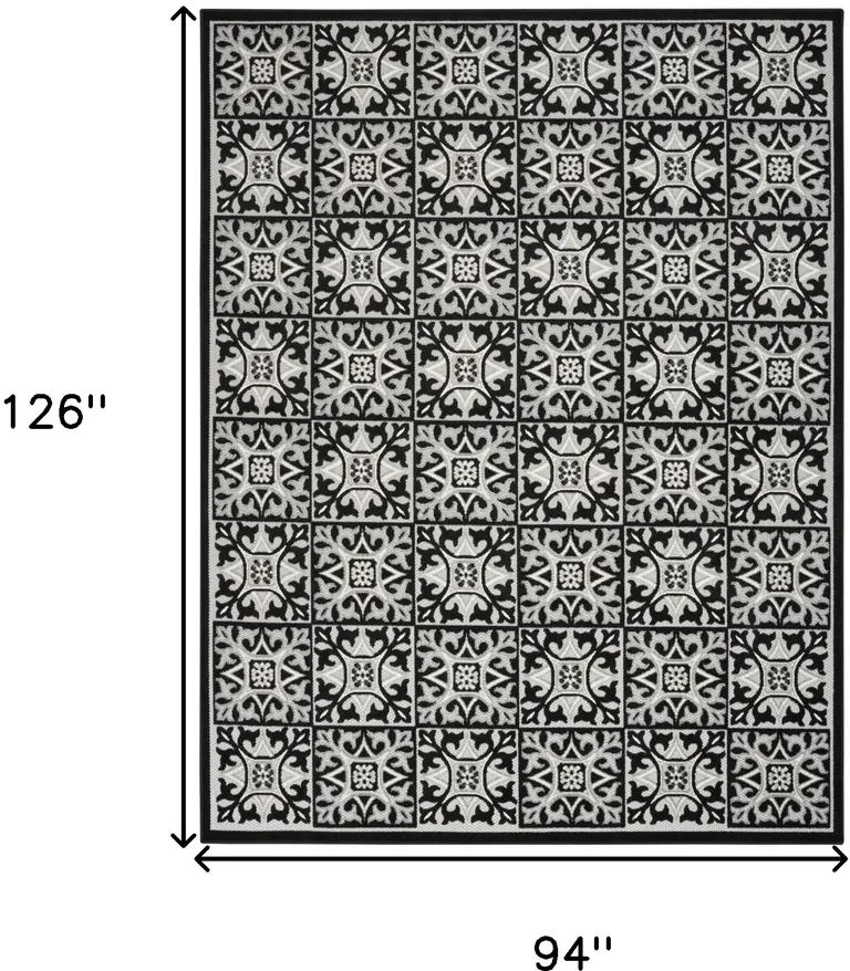 Black And White Fleur De Lis Stain Resistant Non Skid Area Rug Photo 5