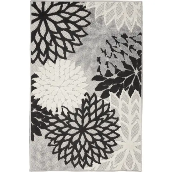 Black And White Floral Non Skid Indoor Outdoor Area Rug Photo 7