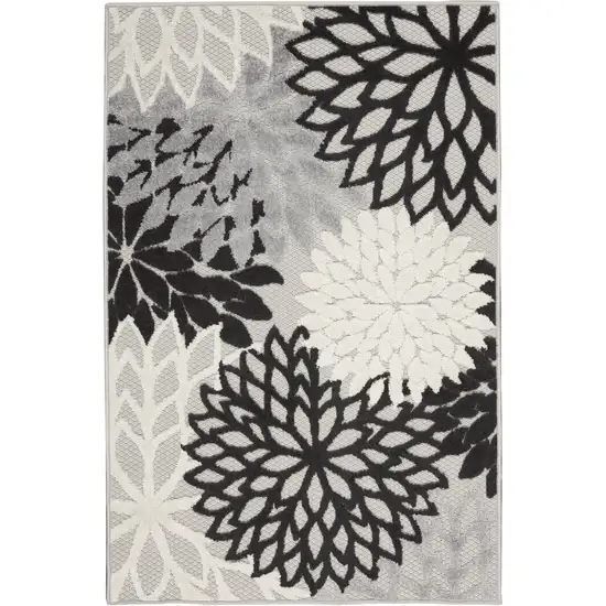 Black And White Floral Non Skid Indoor Outdoor Area Rug Photo 1