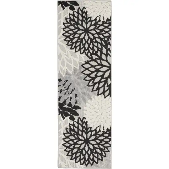 Black And White Floral Non Skid Indoor Outdoor Runner Rug Photo 1