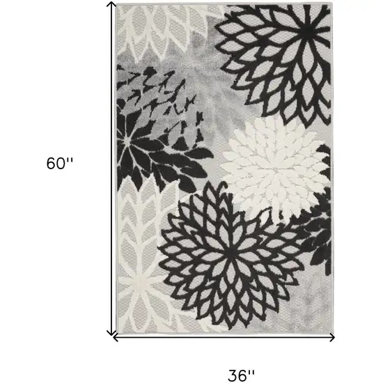 Black And White Floral Power Loom Area Rug Photo 5