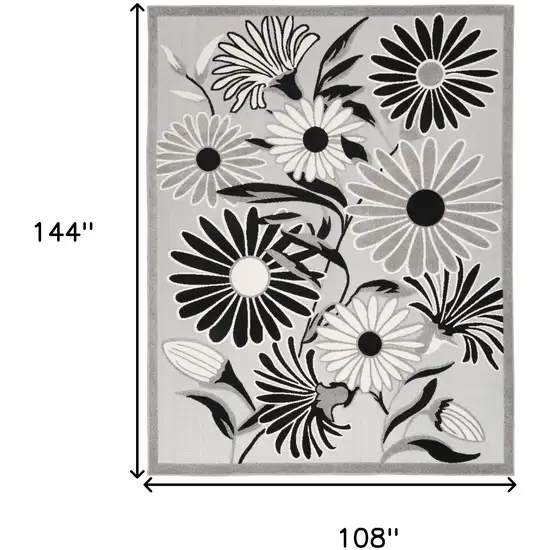 Black And White Floral Stain Resistant Non Skid Area Rug Photo 5