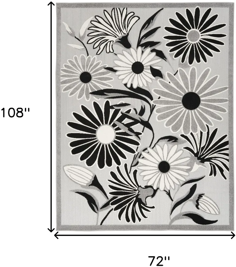 Black And White Floral Stain Resistant Non Skid Area Rug Photo 5