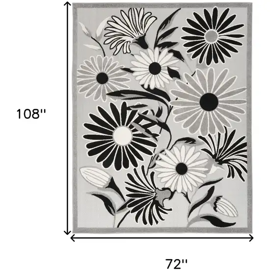 Black And White Floral Stain Resistant Non Skid Area Rug Photo 5