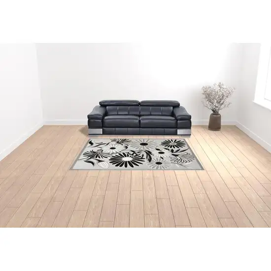 Black And White Floral Stain Resistant Non Skid Area Rug Photo 2