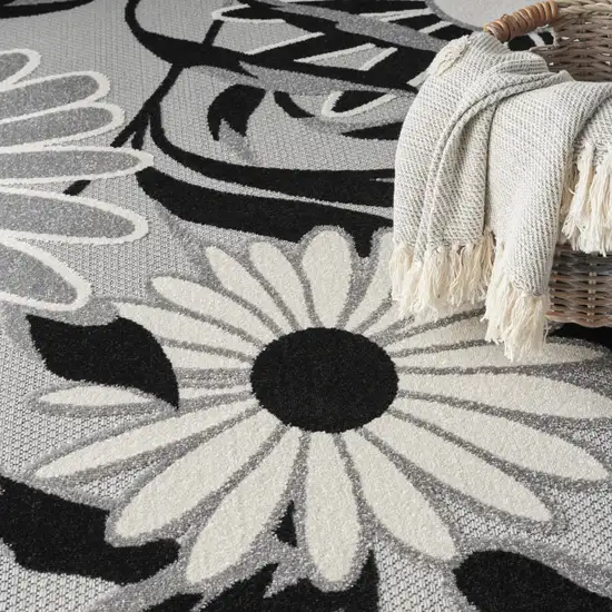 Black And White Floral Stain Resistant Non Skid Area Rug Photo 5