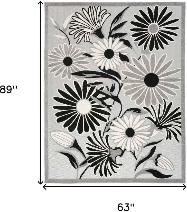 Black And White Floral Stain Resistant Non Skid Area Rug Photo 5