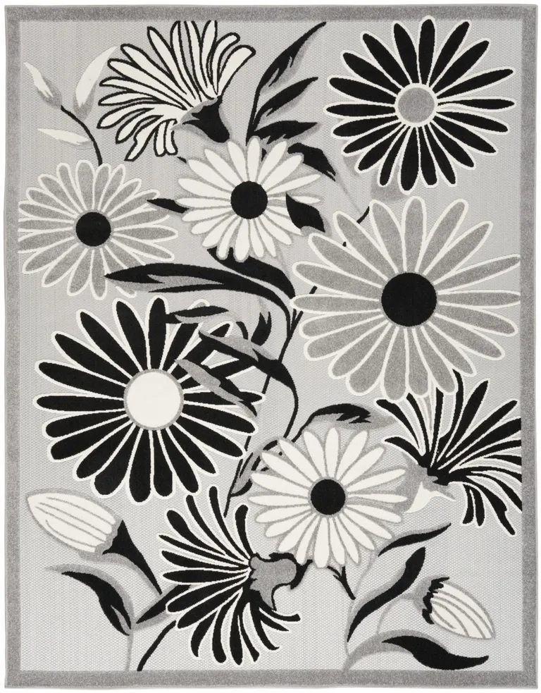 Black And White Floral Stain Resistant Non Skid Area Rug Photo 1