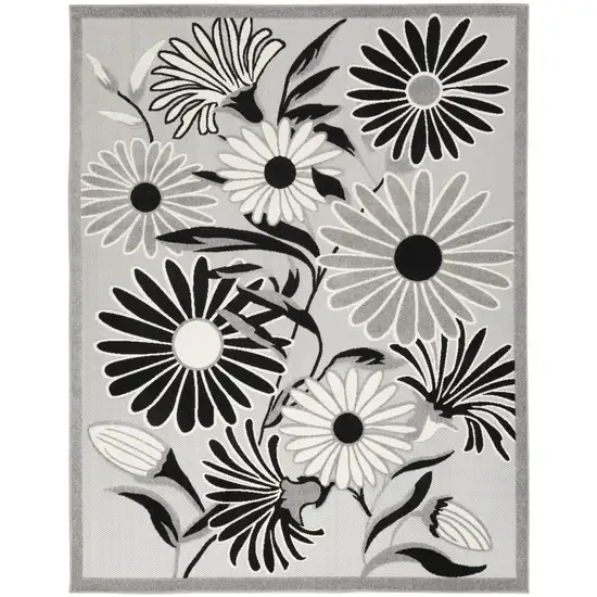 Black And White Floral Stain Resistant Non Skid Area Rug Photo 1