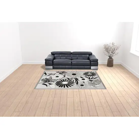 Black And White Floral Stain Resistant Non Skid Area Rug Photo 2